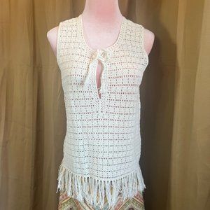 Joie Off-White Crochet Fringe  Tank Top Size S